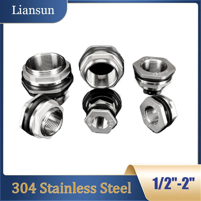 

304 Stainless Steel Tank Connector - 1/2" to 2" Drain Fitting for Water Tower, Pool, Bucket & Fish Tank