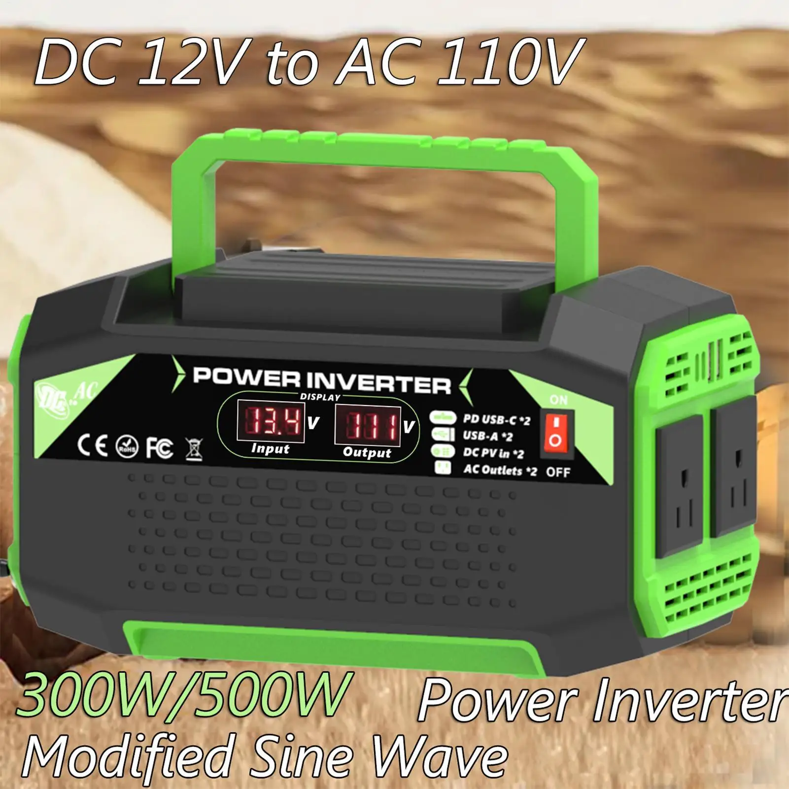 

DC 12V To AC 110V/220V Converter Car Power Inverter 4 USB Ports Digital Display Charger With 2 Sockets For Outdoor Car Travel