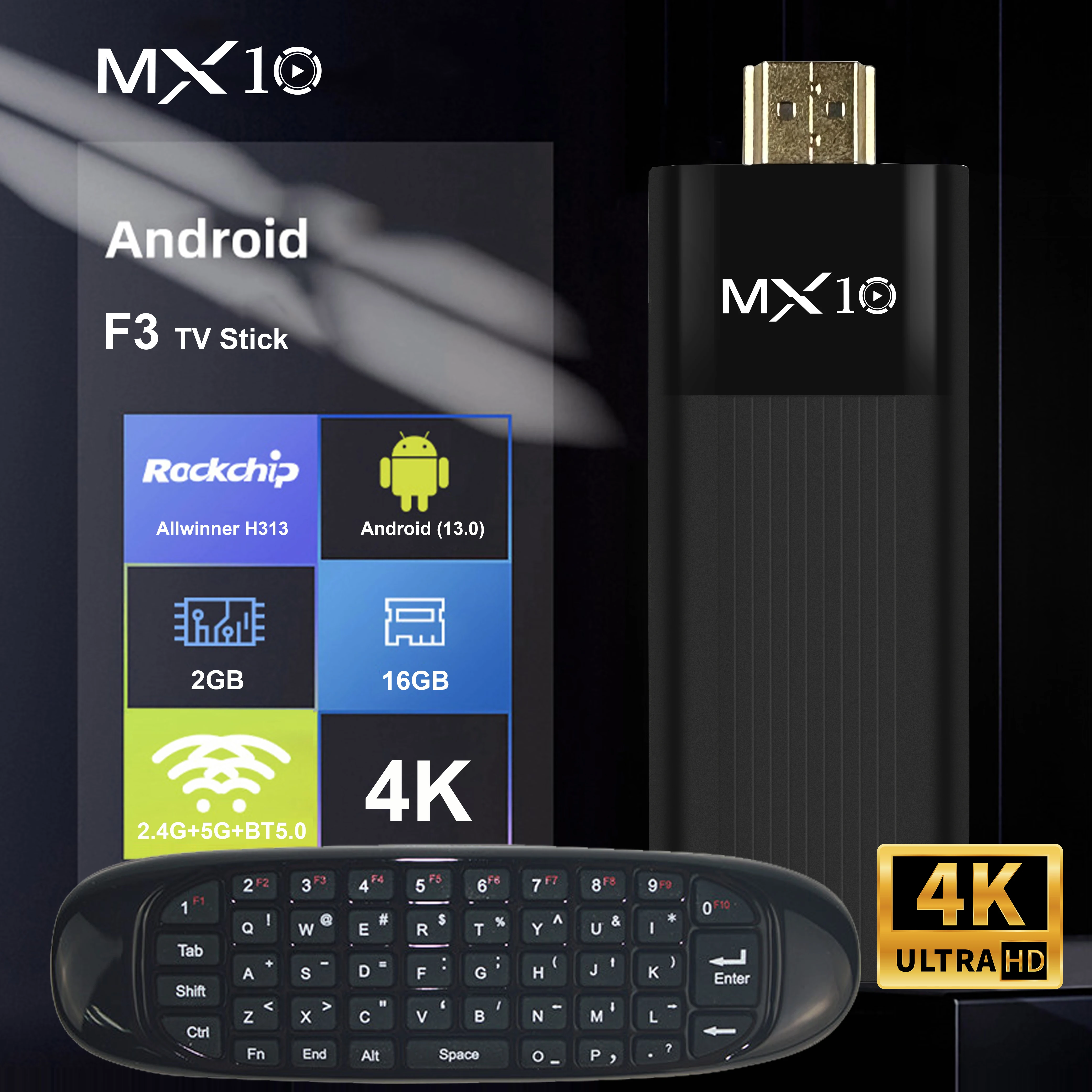 

TV Stick Android 13 MX10 F3 & Mini Wireless 2.4G Touchpad Keyboard Allwinner H313 2GB 16GB Air Mouse Remote