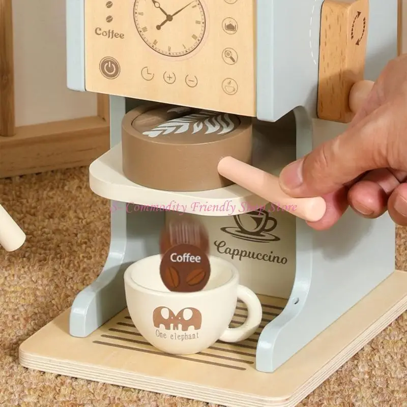85AE – ensemble cafetière en bois, jouet pour enfants, jeu simulation, accessoires cuisine, Machine à expresso, cadeaux