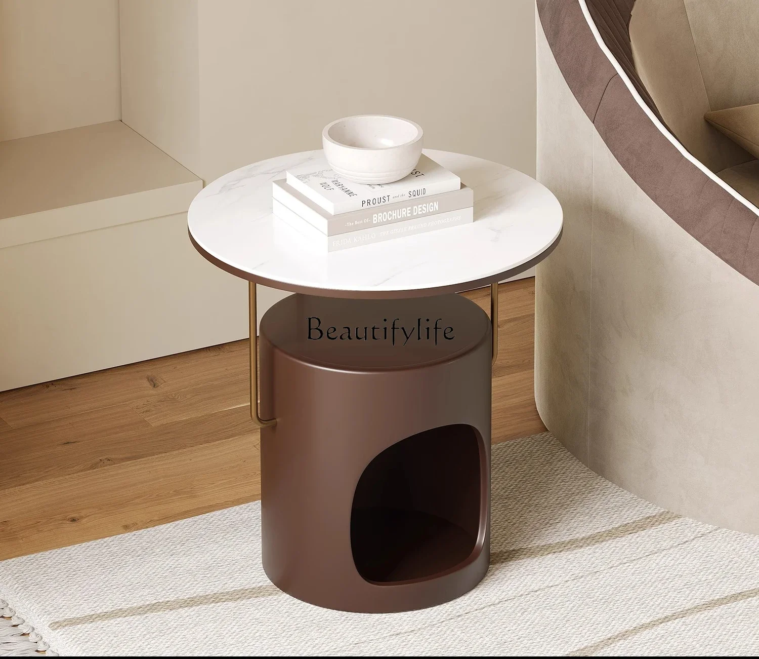 

yj32 Wabi Sabi wind round rock slab living room sofa side few light luxury high-end sense simple modern cat nest side few