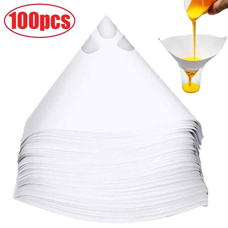 Filtro de Papel Descartável para Pintura Spray, Purificante Malha, Straining Funil, Branco Engrossar Filtro, Funis de Nylon Cônico, Papel Ferramenta, 100PCs