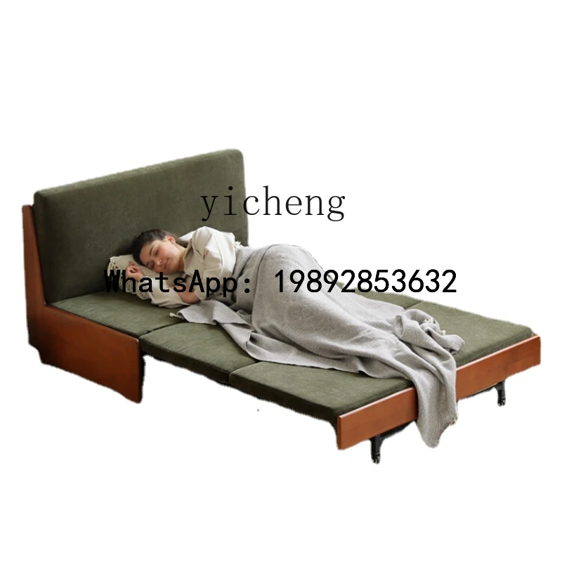 Sofa Bed Foldable Cherrywood Dual-Use Retro Pull-out Telescopic Bed Double