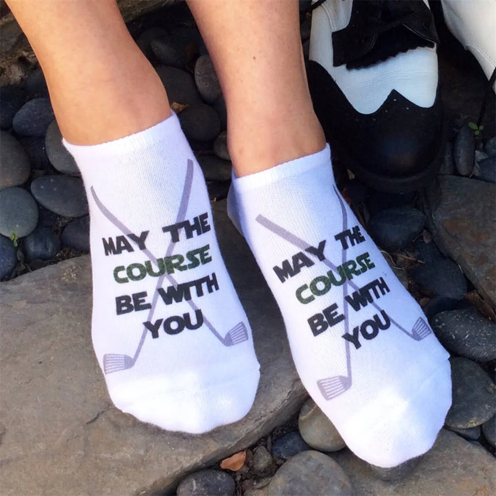 Novelty Golf Socks with May the Course Be With You Printed on the Socks, Cotton No Show Socks for Men and Women Perfect for any