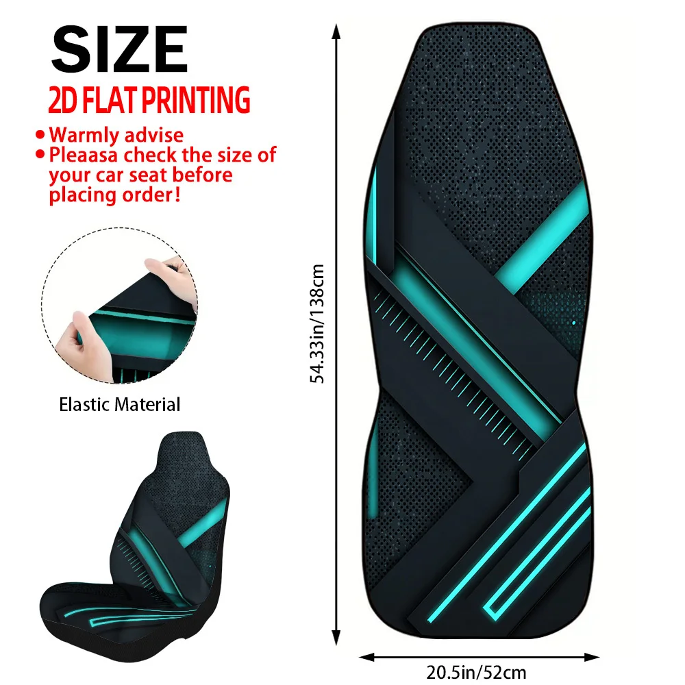 Futuristic Neon Geometric Design Print Universal Fit Car Seat Cover Set 2pcs, Durable Front Seat Protectors For Sedans Suvs And