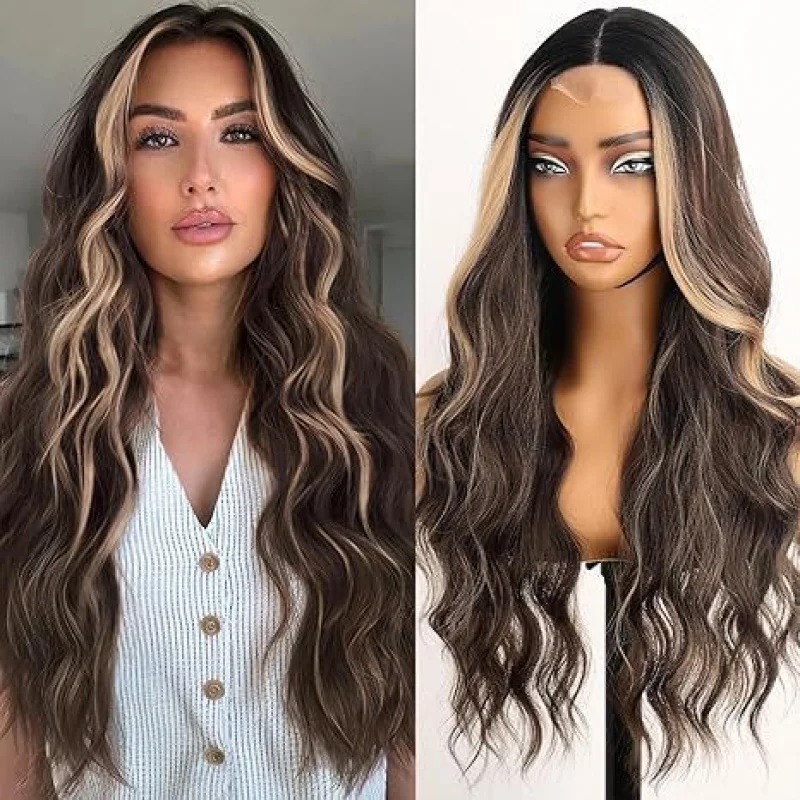 

Женский парик с фронтальной застежкой, длинные кудрявые волосы с большим объемом, с центральным пробором