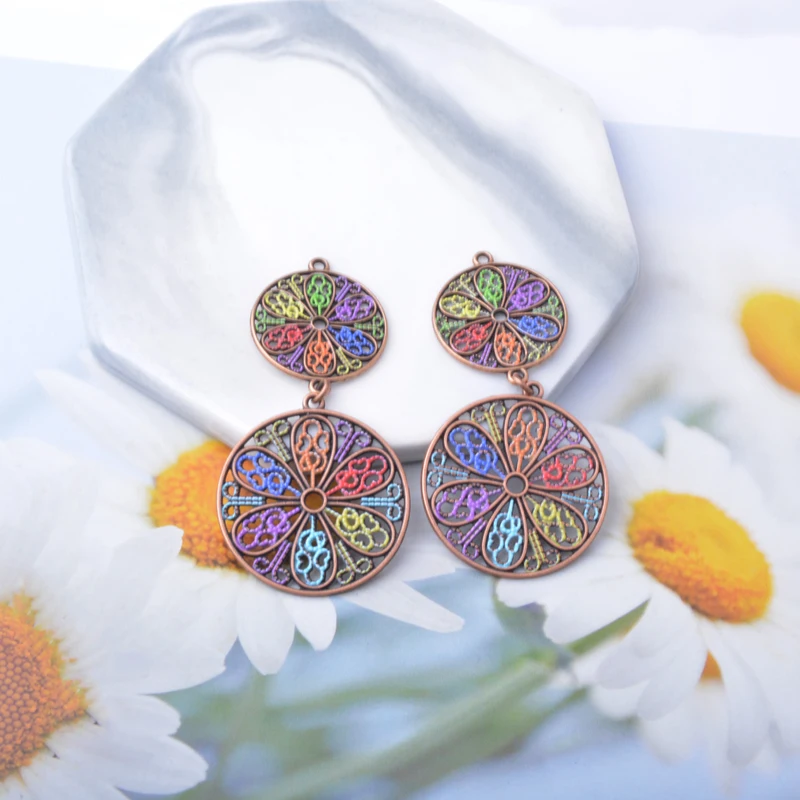 6 Stück/Set Boho Goldene Anhänger Schmuckherstellung Runde Anhänger DIY Damenohrringe – Detail 7
