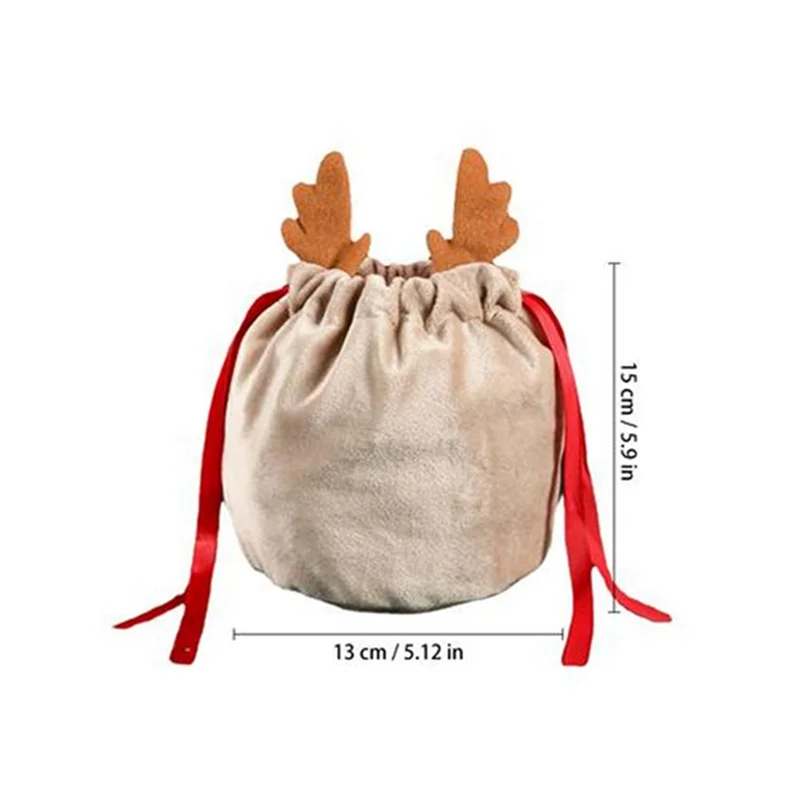 A59E-10Pcs Christmas Reindeer Candy Gift Bag Sacks Drawstring Gift Bags Christmas Decorate Kids New Year Party Gift