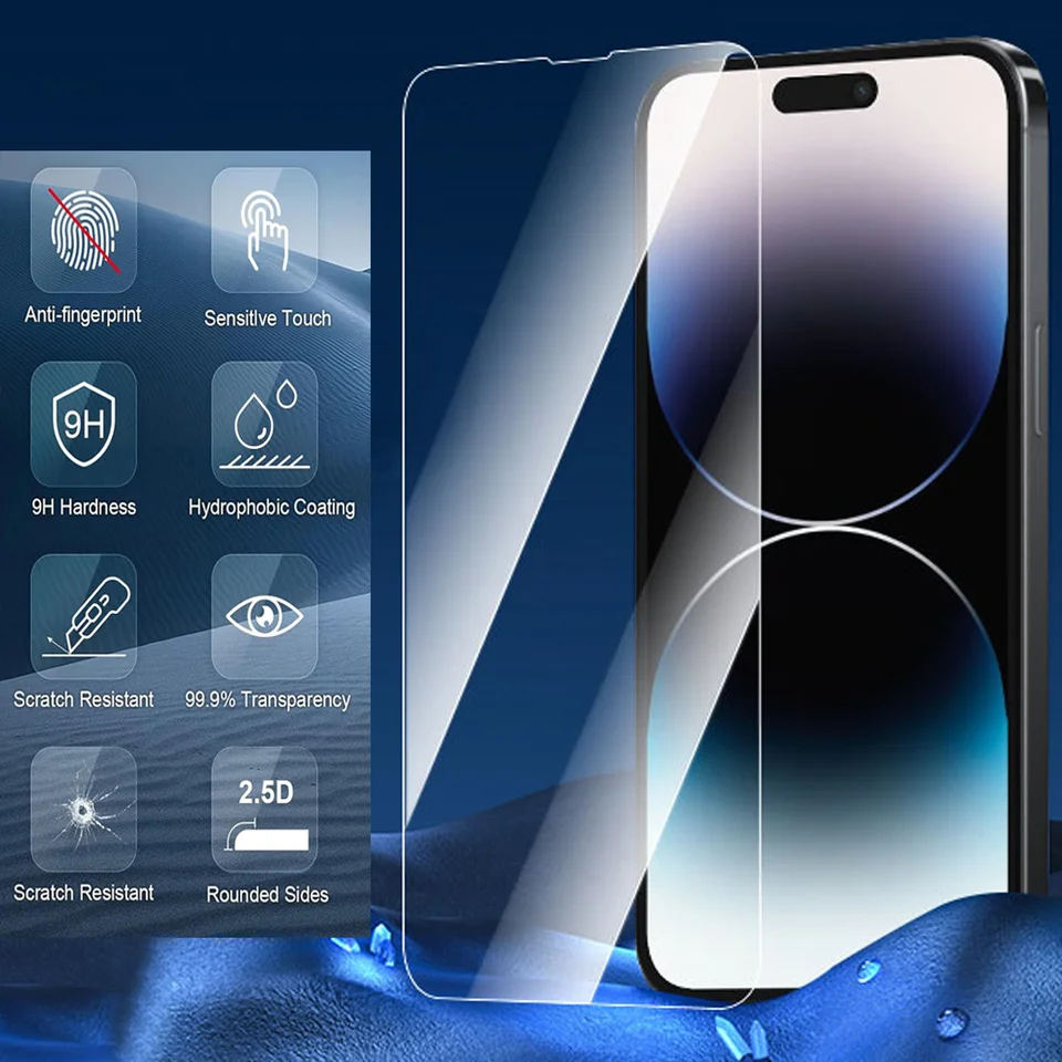 1~4 Piezas Protector de Pantalla para iPhone 17 16 15 14 Pro Max Vidrio de Lente para iPhone 12 11 13 Mini Vidrio Templado para iPhone 17 Pro 3