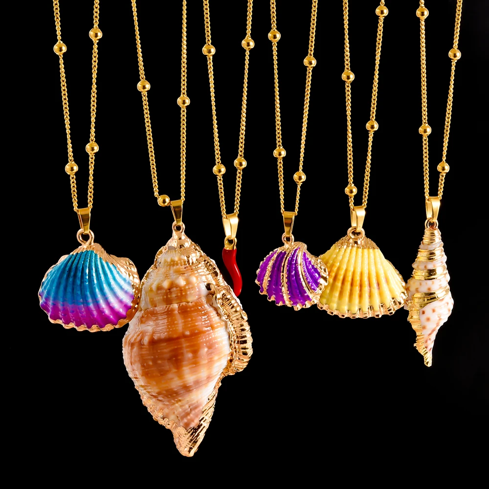 1Pc Bohemia Sea Conch Natural Shell Pendant Women Necklaces DIY Lucky Cornicello Italian Chili Pepper Aesthetic Collares Jewelry
