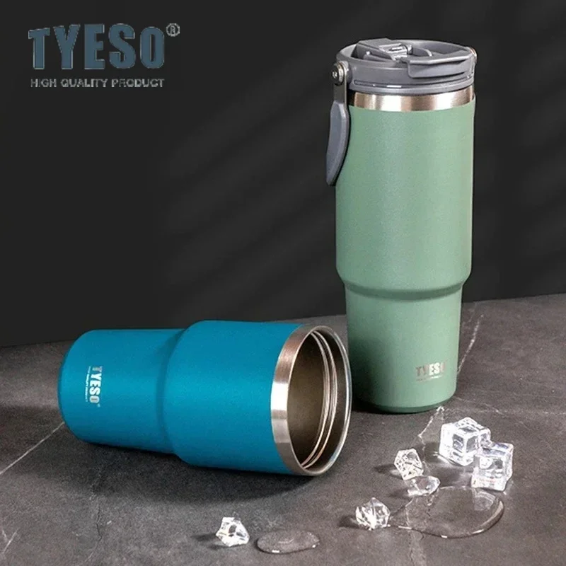 TYESO Vasos Térmicos de Acero Inoxidable de 20/25/30oz con Asa y Popote, Botellas Termo Portátiles para Viajes al Aire Libre y Coche, Tumbler para Hielo