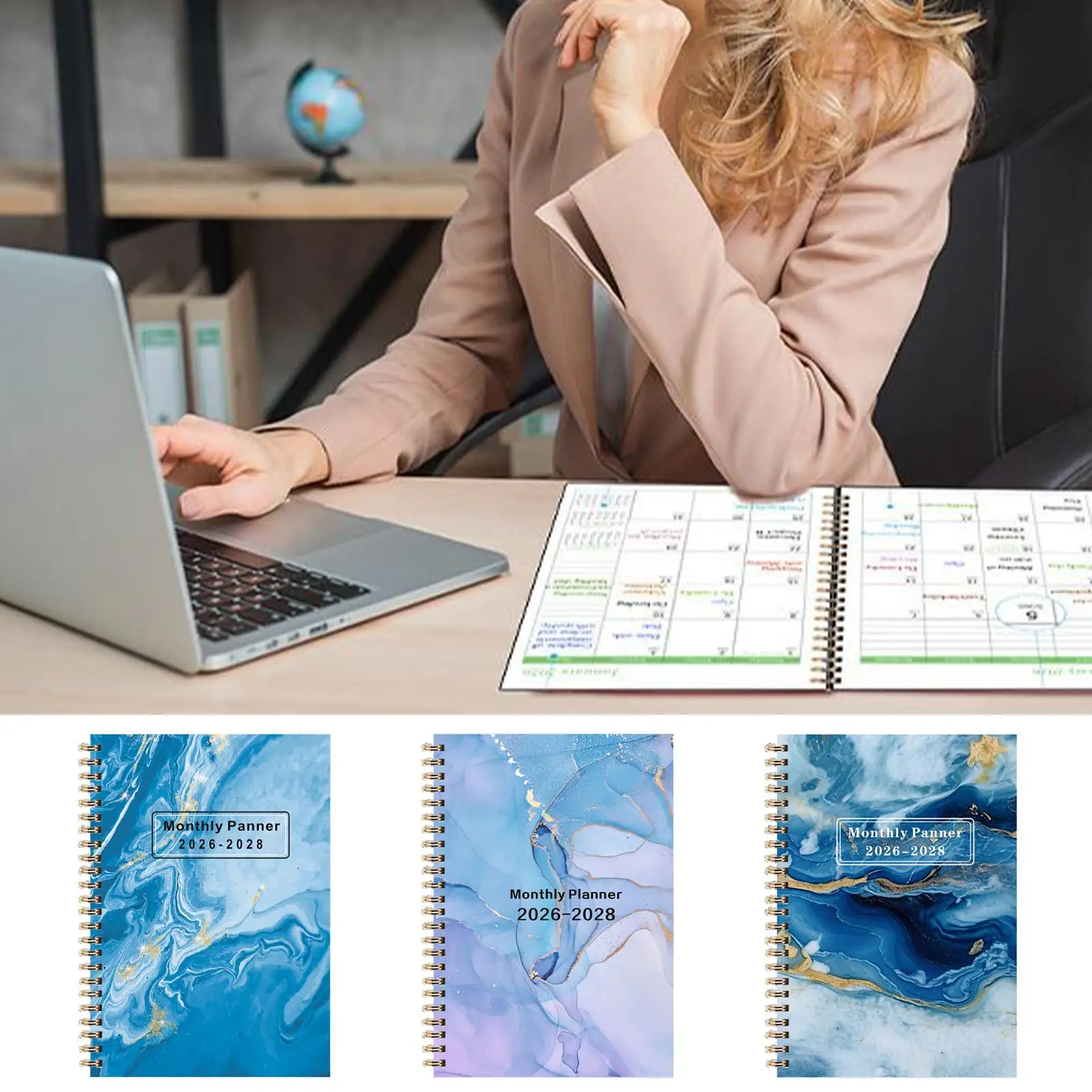 2026-2028 플래너 연간 플래너 코일 바인딩 저널 36개월 탭 포함 학교 대학 직장 비즈니스 작업 가정용