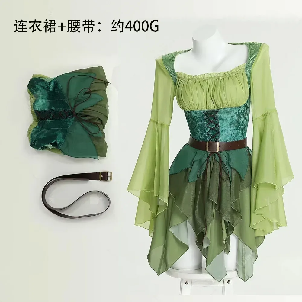 Women's Elf Medieval Green Fairy Dress Magical Elf Dress and Belt with  Wings Halloween Cosplay Costumes Elf role-playing costume - AliExpress  200000532