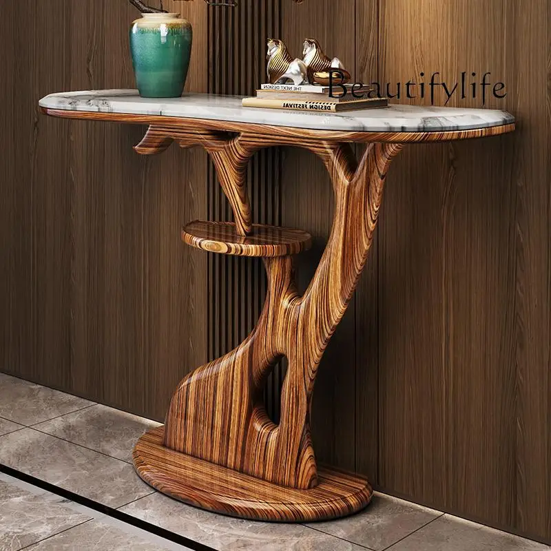 

foyer entrance table marble countertop dining side storage new Chinese living room aisle solid wood fashion