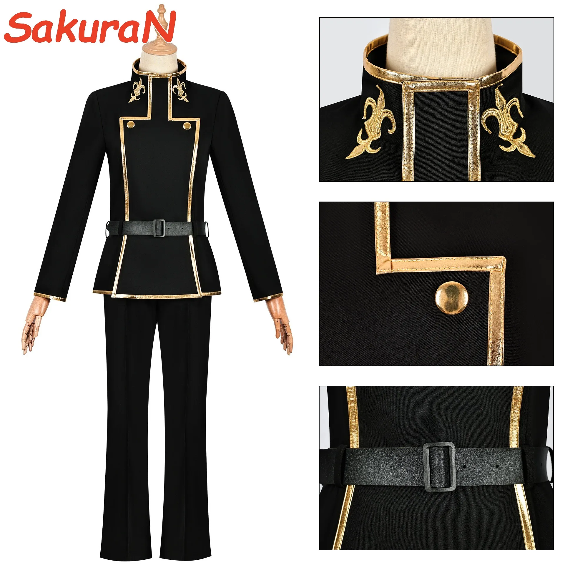 3pcs Anime CODE GEASS Lelouch of the Rebellion Lelouch Lamperouge Cosplay Costume Halloween Party Men Coat + Pant +Belt Outfits