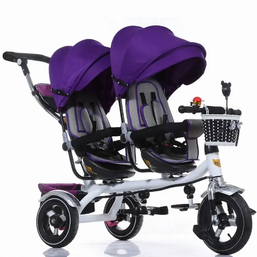 outlet child stroller good quality Twins baby tricycle bike double seat tricycle trolley baby bike for 6 month to 6 year