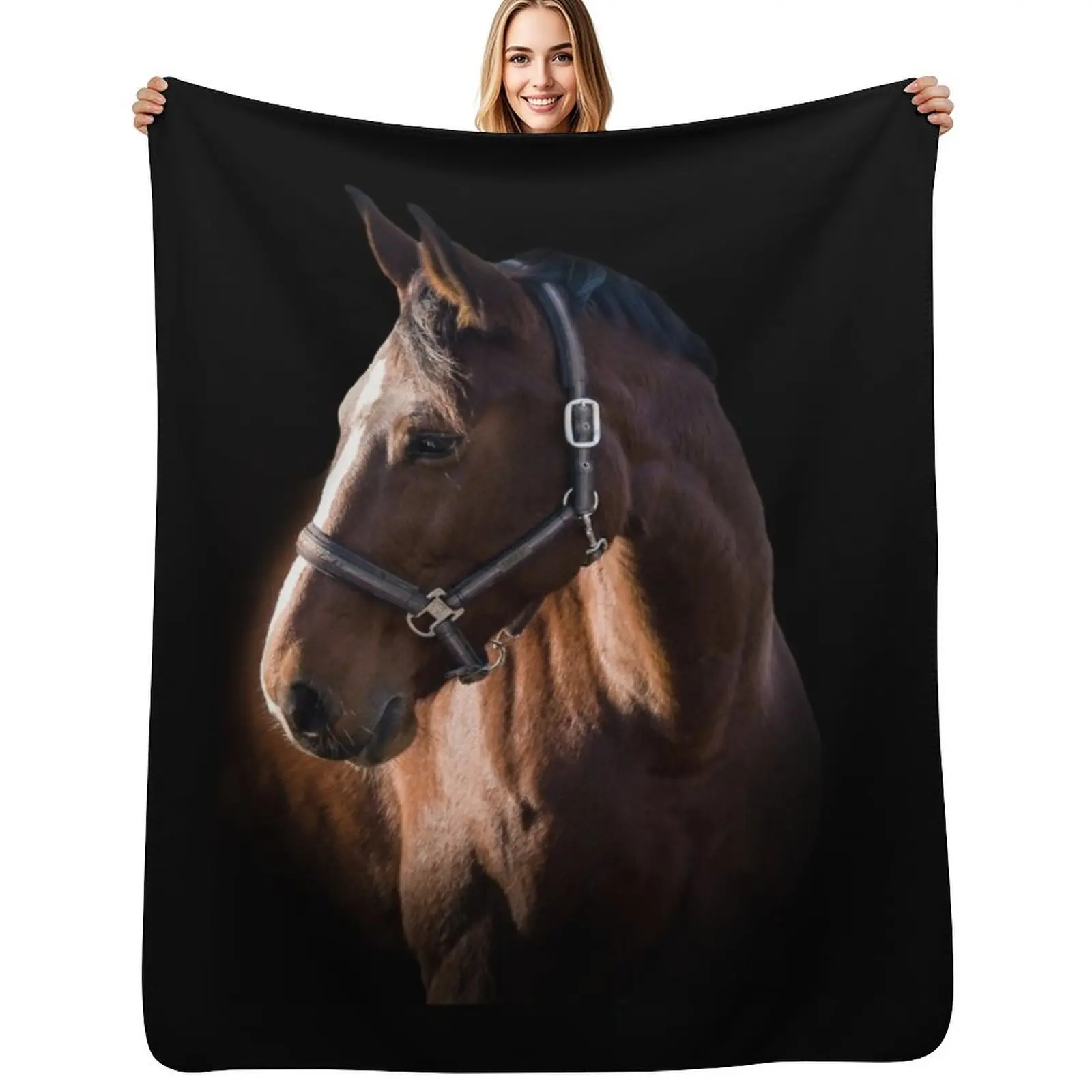 

The brown horse portrait photography Throw Blanket funny gift bed plaid Flannel Fabric Flannel Blankets