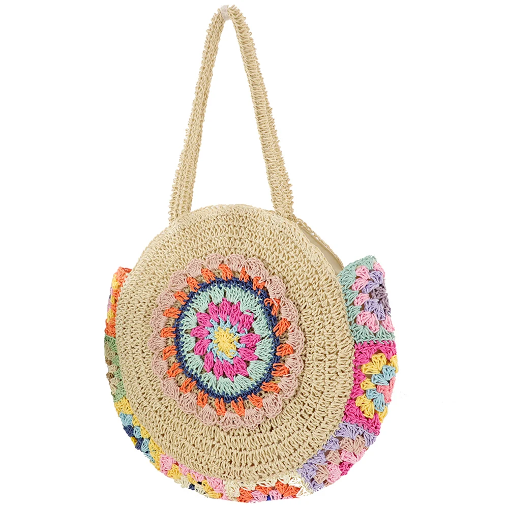 Summer Handmade Woven Beach Underarm Bags Women\'s Large Capacity Tote Bag Ethnic Style Round Straw Weaving Fashion Shoulder Bags