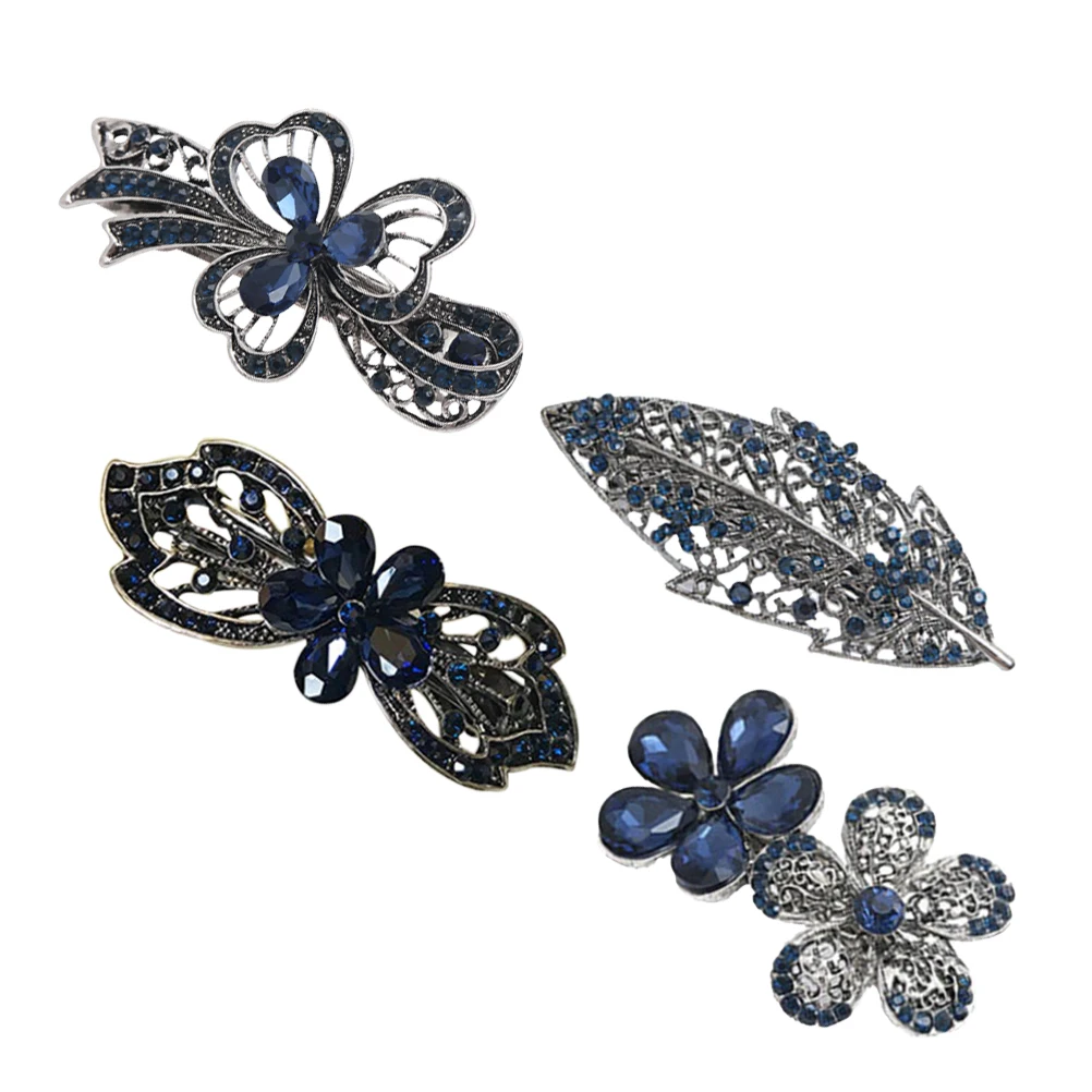 

4 Pcs Spring Clip Crystal Hair Women Retro Clip. Flower Shaped Hairpin Clips Vintage