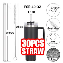 Replacement Transparent Straw Compatible with Stanley 40 oz 30 oz Cup Tumbler,Reusable Straw with Cleaning Brush, Plastic, Clear