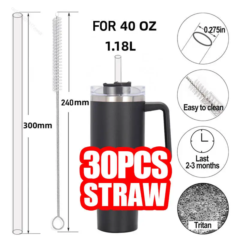 Replacement Transparent Straw Compatible with Stanley 40 oz 30 oz Cup Tumbler,Reusable Straw with Cleaning Brush, Plastic, Clear