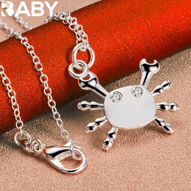 URBABY 925 Sterling Silver With 16-30 inch Chain AAA Zircon Crab Pendant Necklace For Women Men Wedding Party Charms Jewelry