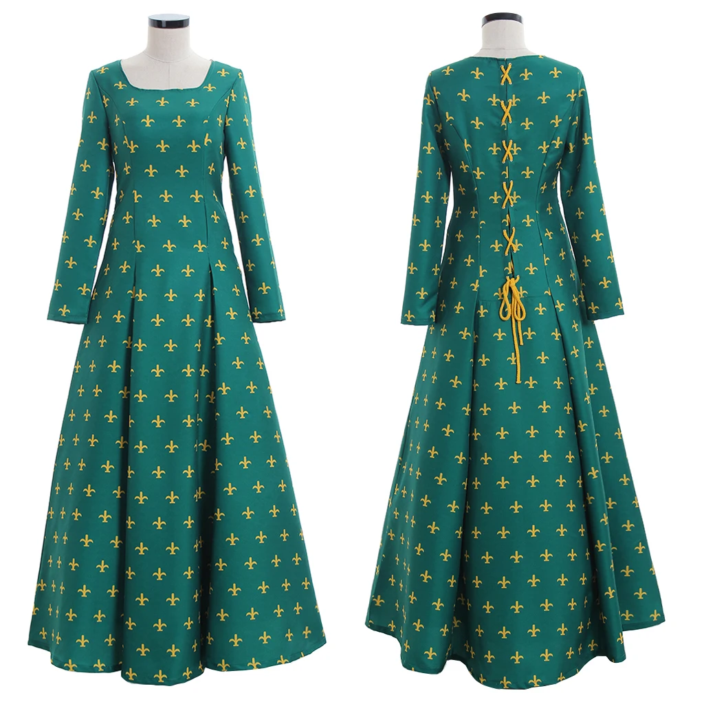 

Medieval Victorian Renaissance Costume Women Green Long Sleeve Dress Halloween Carnival Queen Ball Gown Tea Party Outfit