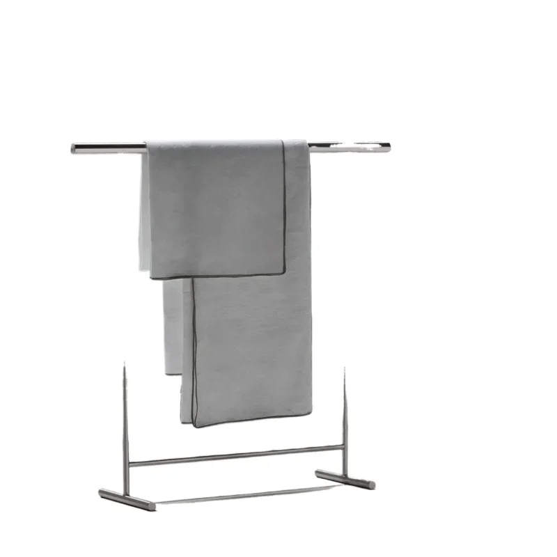 Stainless steel light luxury floor, non-punching towel rack, movable drying rack outside the balcony
