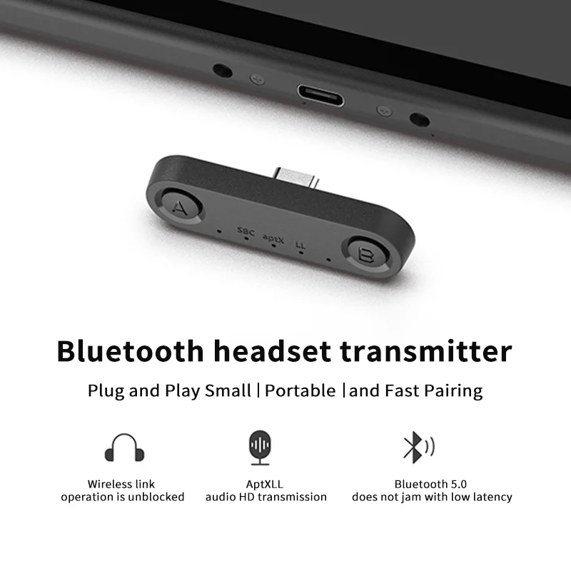 

Bluetooth 5.0 Audio Transmitter Type C Low Latency Wireless Adapter A2DP EDR USB-C Dongle For Nintendo Switch/PC/TV/Headphone