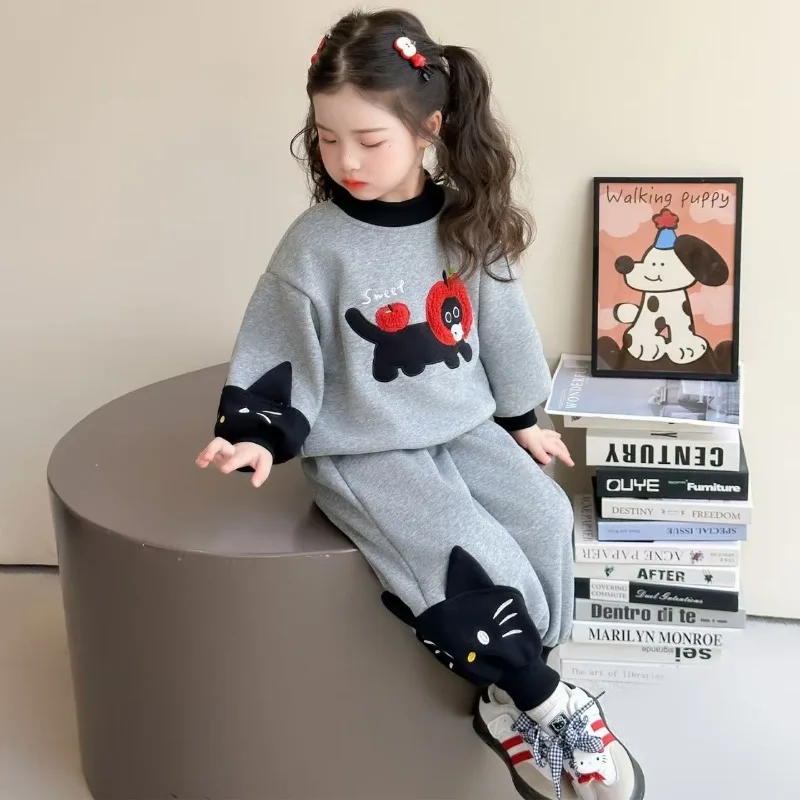 

Kawaii Hello Kitty Sanrio Children Cute Cartoon Comfortable Warm Sportswear Student Fleece Hoodie Trousers Gift for Kids