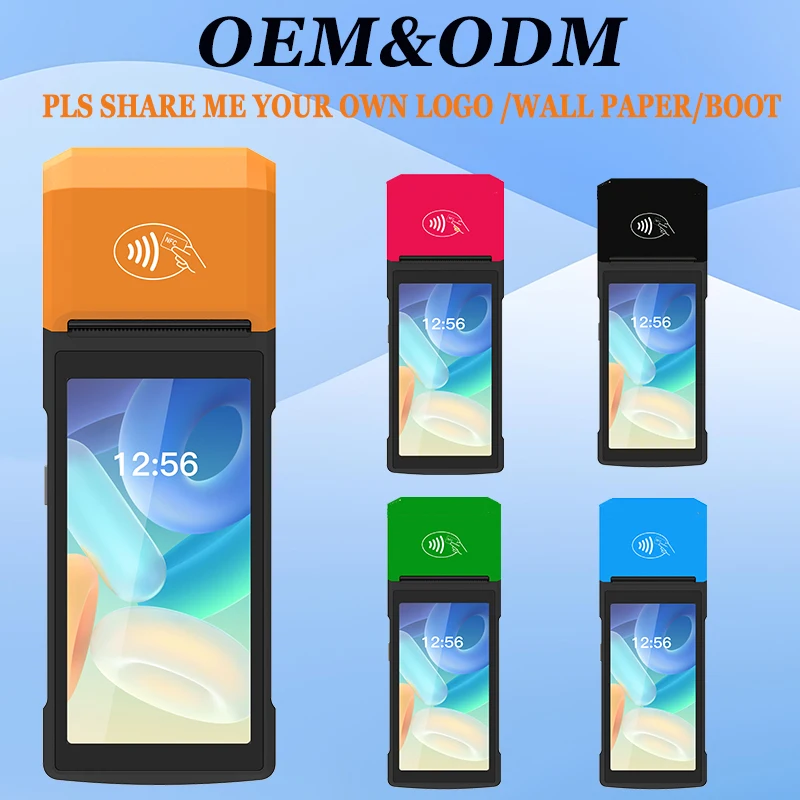 ماكينة طرفية POS محمولة بنظام Android 14 OS 4G/WiFi مع شاشة لمس 5.5 بوصة NFC واتصال USB طابعة حرارية 58 مم