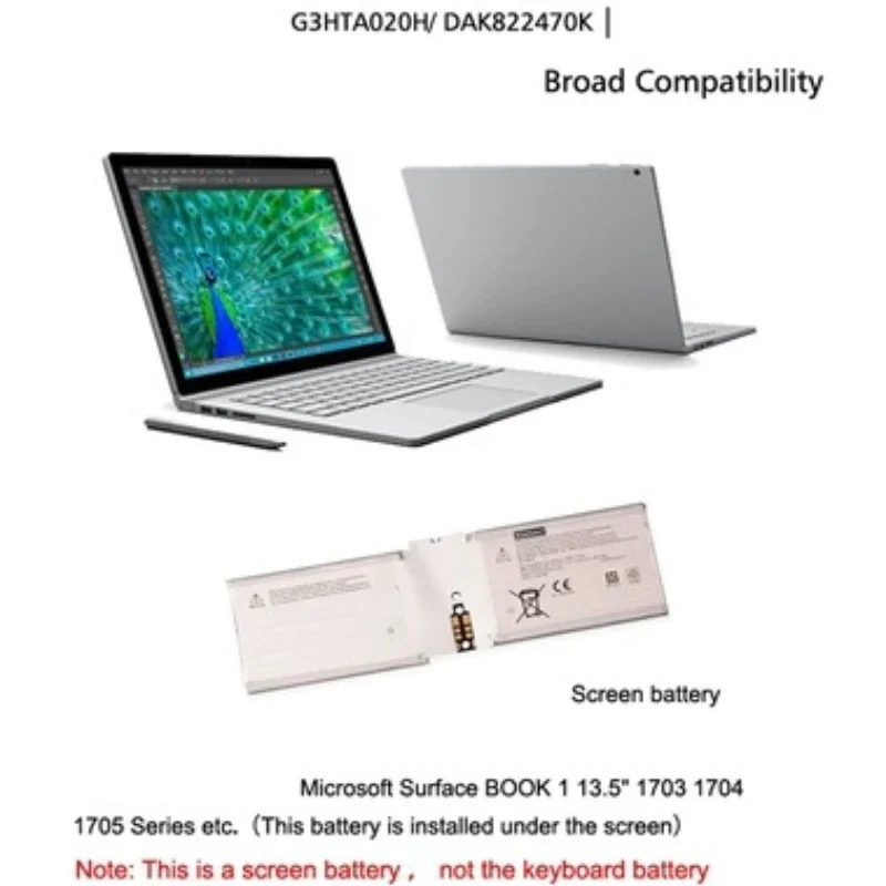 DAK822470K G3HTA020H New 2387mAh Tablet Battery For Microsoft Surface Book 1 1703 1704 1705 Screen G3HTA044H Laptop Parts