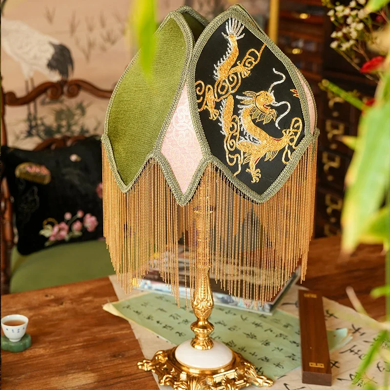 Dragon play beads limited national style retro Chinese brass study living room desk lamp