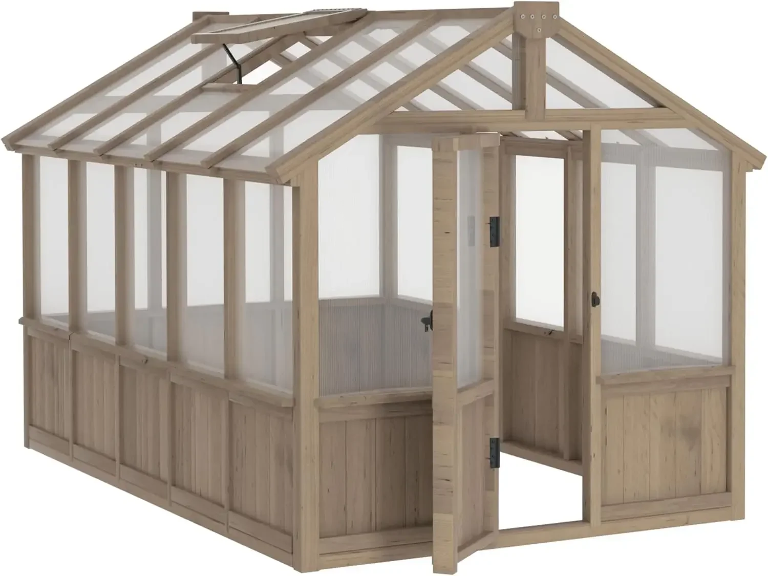 6x10 FT Green House for Outdoor, 6MM Thick Polycarbonate Panel Wooden Walk-in Greenhouse Kit with Lockable Door image 3