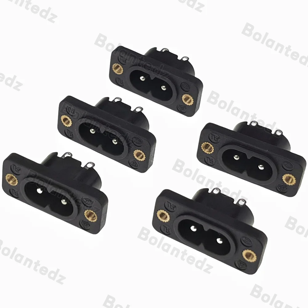 5Pcs/lot IE320 C8 Power Plug Black 2 Terminal Power Plug Inlet Socket 2-pin terminal welding pin with thread AC 250V 2.5A/5A