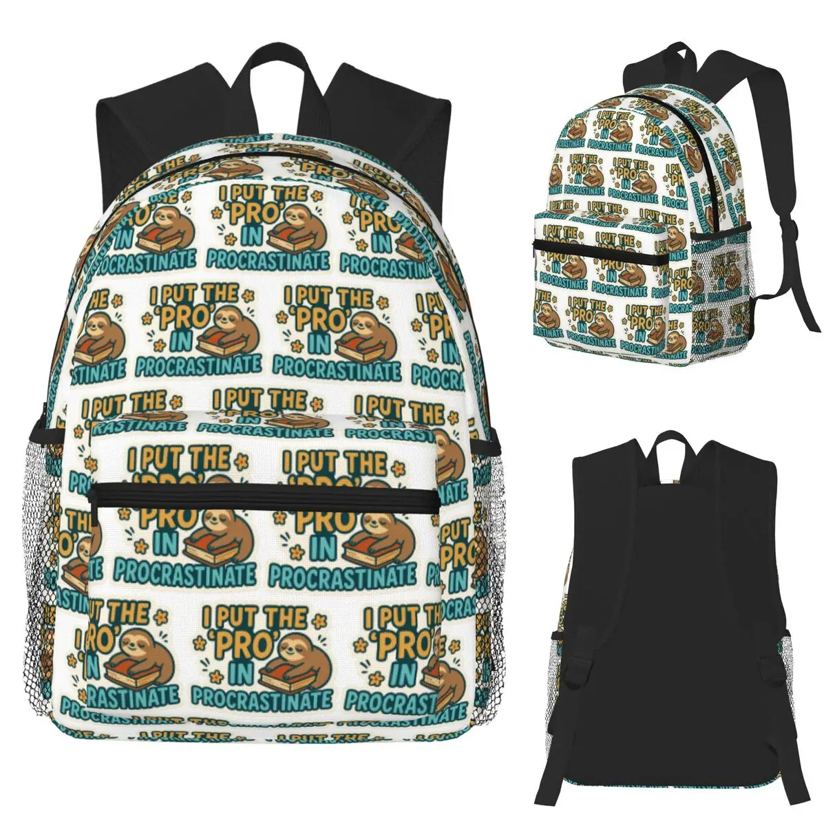 

I Put The Pro In Procrastinate Sloth Student Backpack School Bag Hiking Travel Daypack for Men Women Bookbag Shoulder Bags