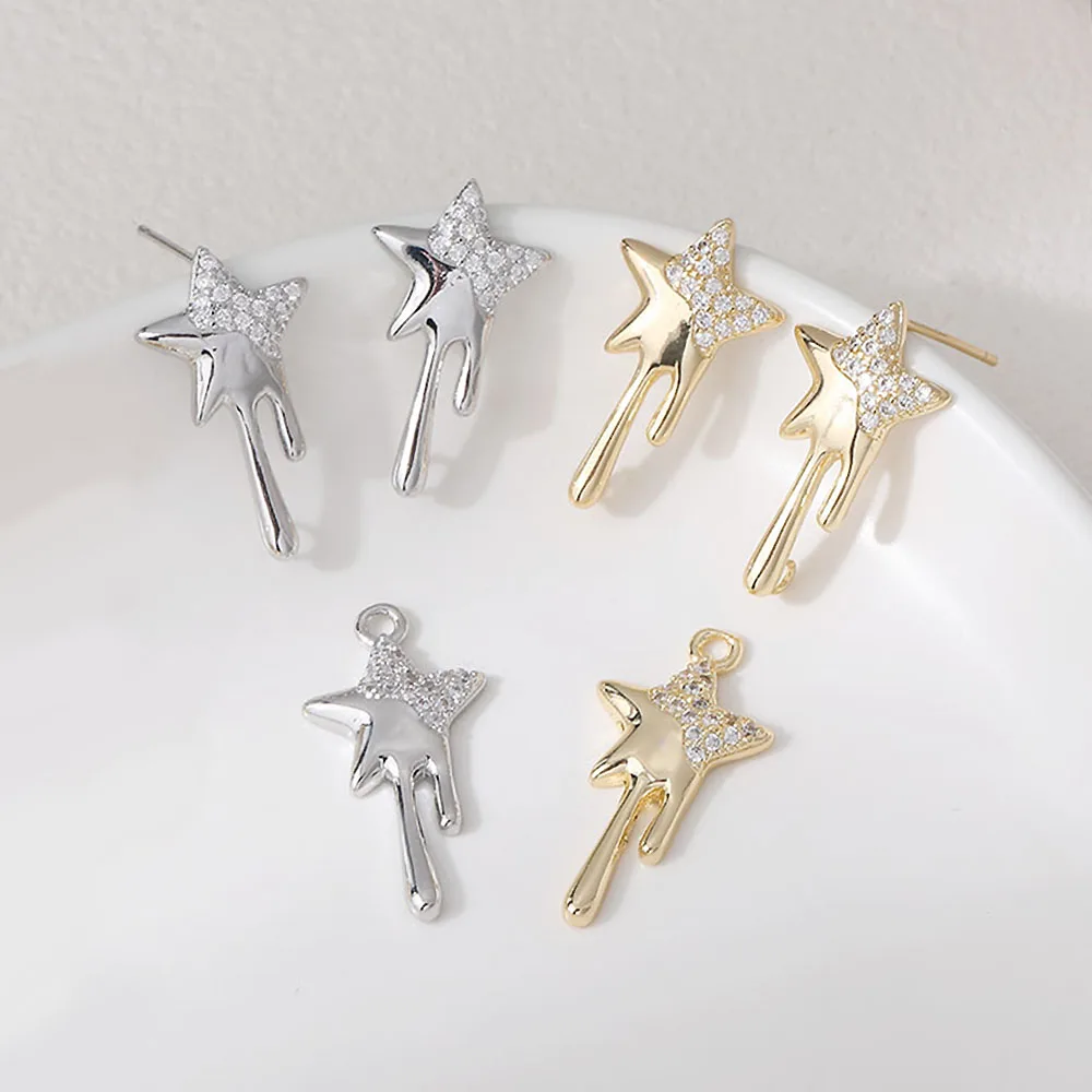 

4 шт. изысканные подвески со звездами Cz Pave, серьги-гвоздики для изготовления ювелирных изделий, серьги-капли, сделай сам, латунь, позолоченные аксессуары 14 карат, 24*13 мм