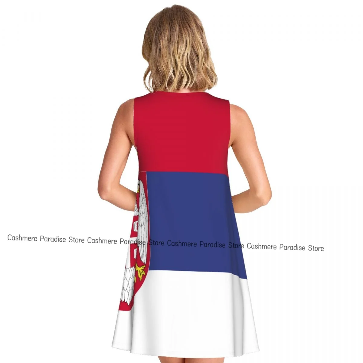 Women Casual Knee Women's Dress Serbian Flag O Neck Sleeveless Above Dress
