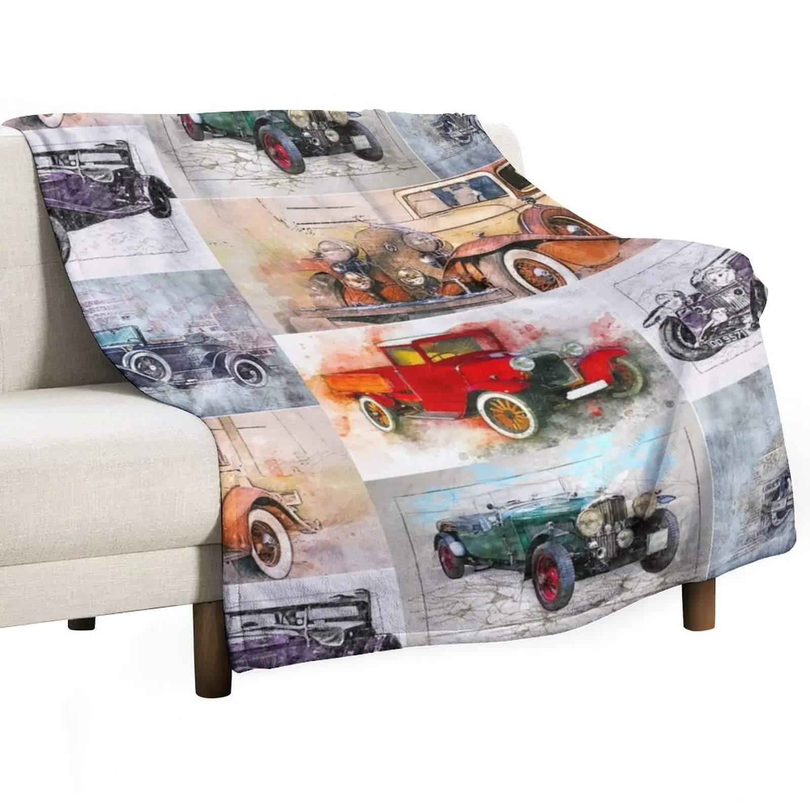 

Classic Vintage Cars Montage #4 Throw Blanket anime Custom Thin Furrys Blankets