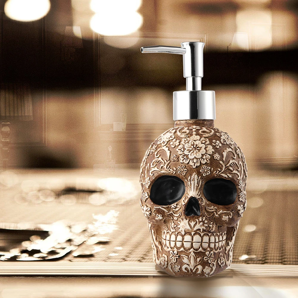 Skull Soap Dispenser Bottle Refill Pump Halloween Decor Shampoo Holder Soap Dispenser Ornament for Home Bathroom