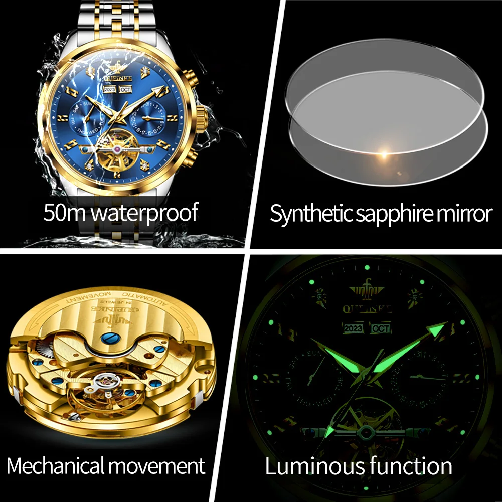 OUPINKE Luxury Watch Men Automatic Mechanical Original Top Brand Fashion Waterproof Stainless Steel Sapphire Crystal Watches