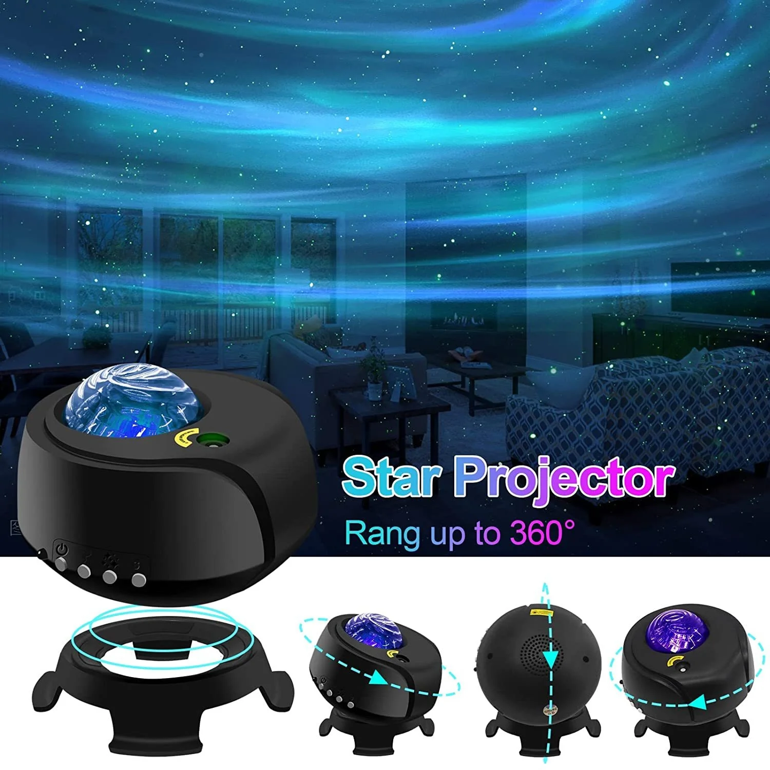 Proyector de luz nocturna para fiesta en casa, luz con diseño de nebulosa Aurora, cielo estrellado, Galaxia y estrella musical, ideal para regalo de