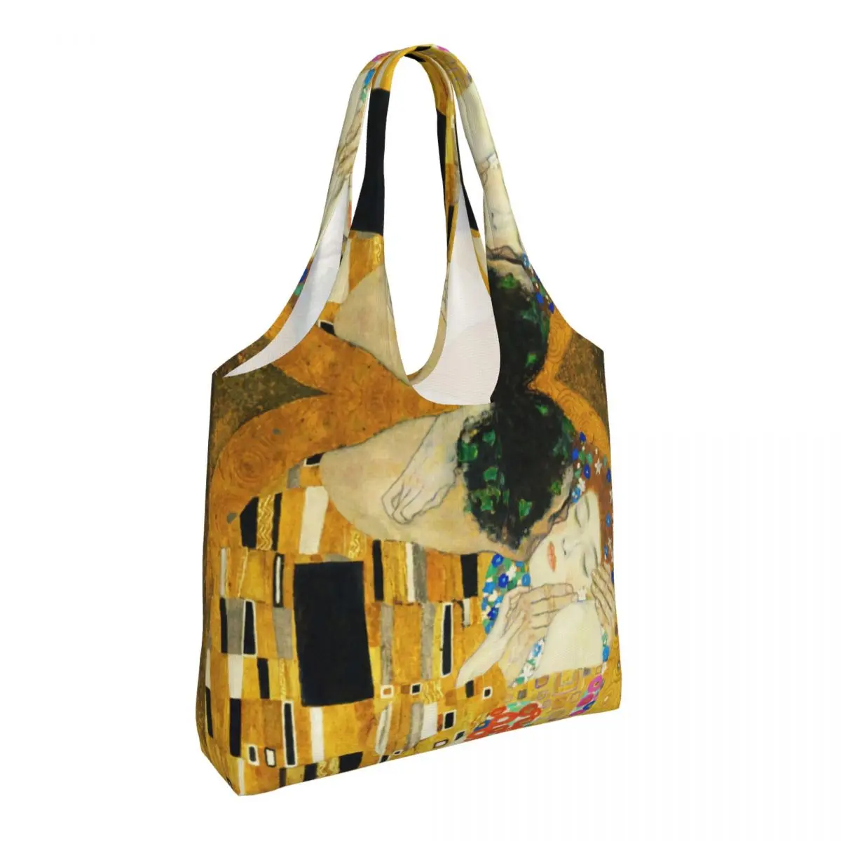 Funny Printing Klimt Kiss Shopping Tote Bag Reusable Canvas Shopper Shoulder Gustav Klimt Freyas Art Bags Photography Handbag