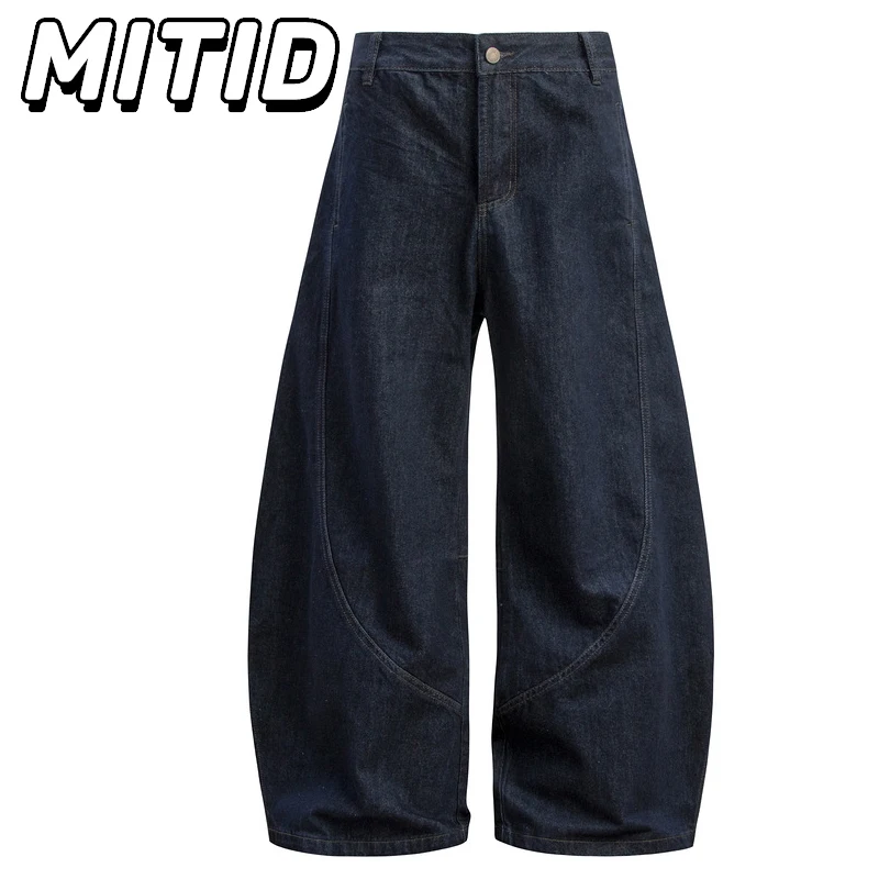 

New Mens Denim Pants American Vintage Y2k Streetwear Couple Casual Scimitar Jeans Four Seasons Fashion Full Length Trousers Male