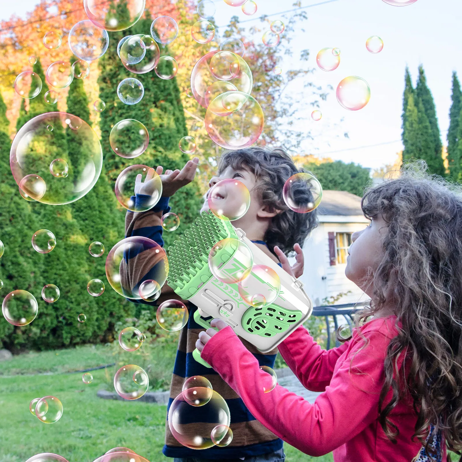 76 fori Bubble Gun Toys Outdoor Big Bubble Machine macchina a bolle porose giocattolo morbido colorato luce Outdoor Play Girl Toys