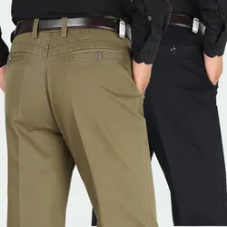 High Waist Casual Pants Men Straight Cotton Classic Solid Business Autumn Winter Black Man Pants
