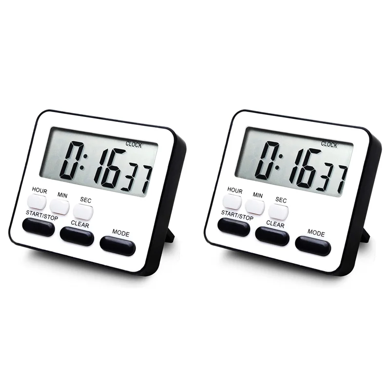 2X Timer Dapur Hitung Mundur Hitung Naik, Jam Alarm Multifungsi, Jam Meja, Hitam