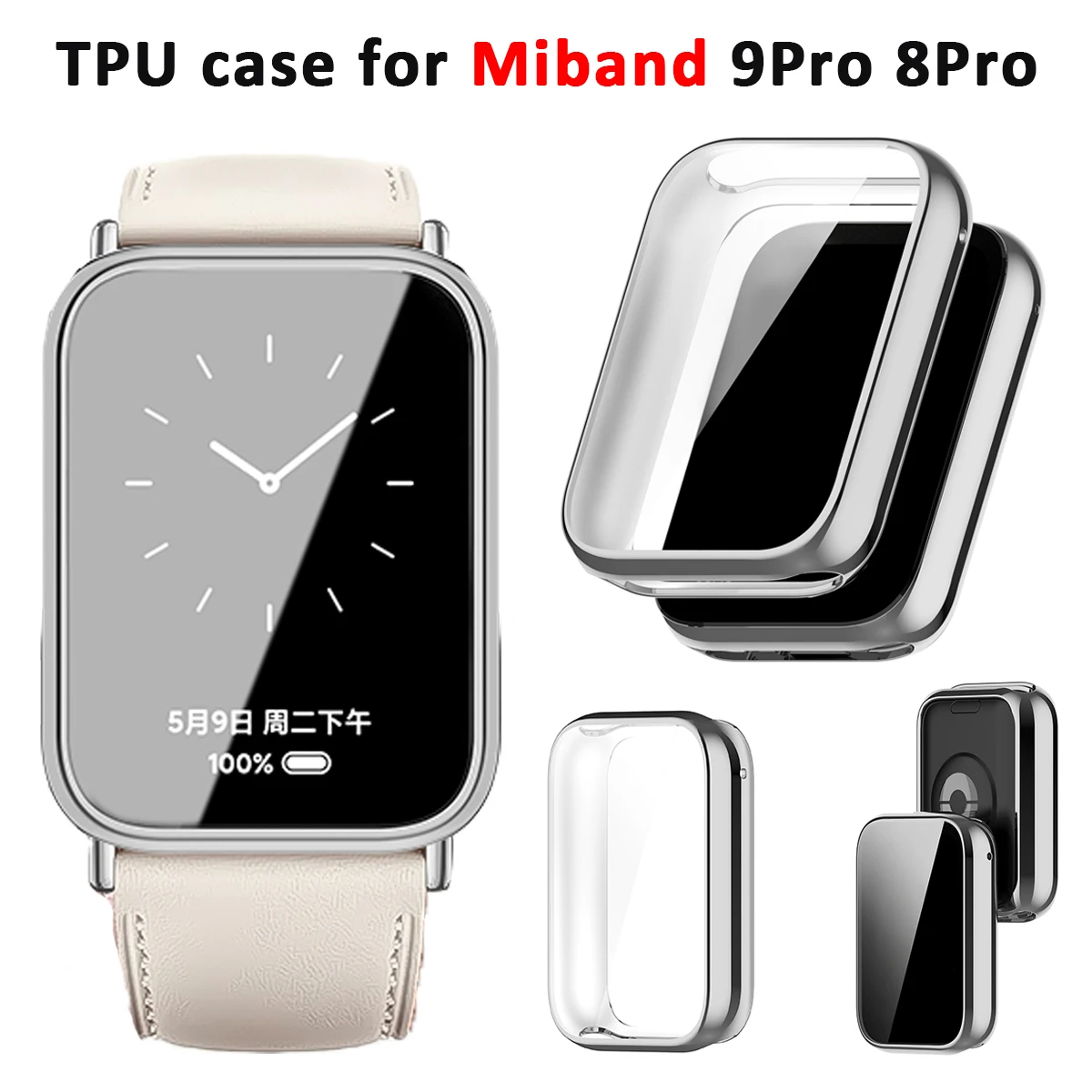 Capa de TPU macia para Mi Band 9 Pro Smart Watch, capa protetora completa com protetor de tela para Xiaomi Mi Band 8 Pro com acessórios de tela.