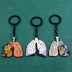 Creative Human Lung Organ Art Keychain Breathe Butterfly Flower Lung Pendant Key Chains Rings for Women Men Accessories Gifts