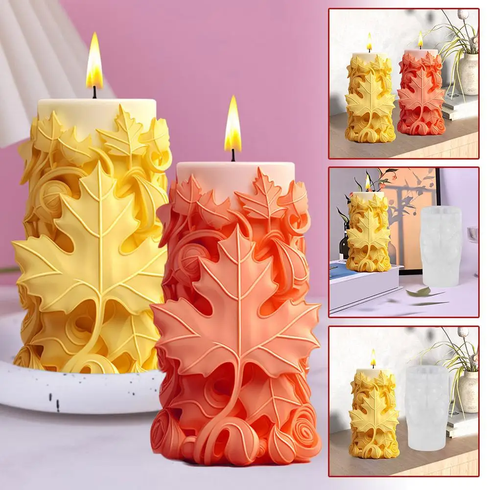 2024 New Maple Leaf Cylinder Candle Silicone Mold Leaf Resin Mold Mould Candle Epoxy Diy Decor Gypsum Aromatherapy Handmade D7p2